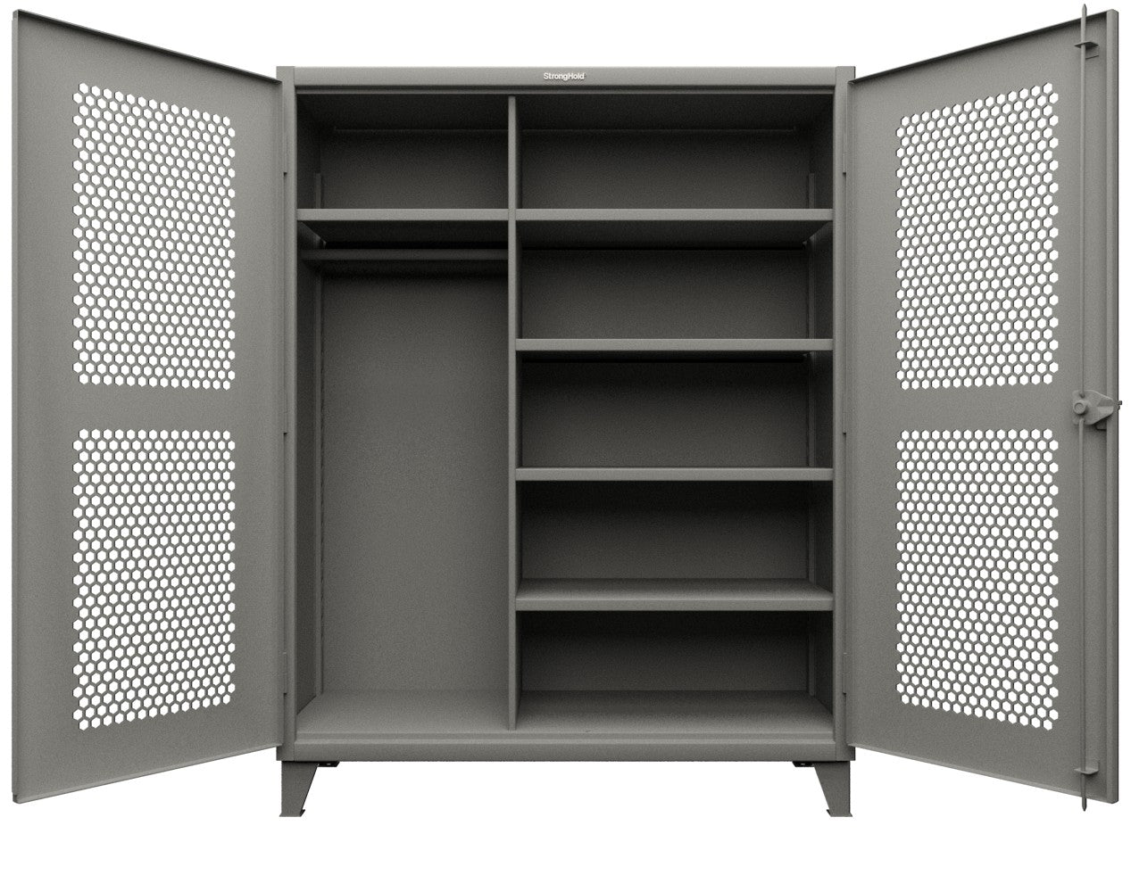 Extreme Duty 12 GA Ventilated (Hex) Uniform Cabinet with 5 Shelves - 60 In. W x 24 In. D x 66 In. H