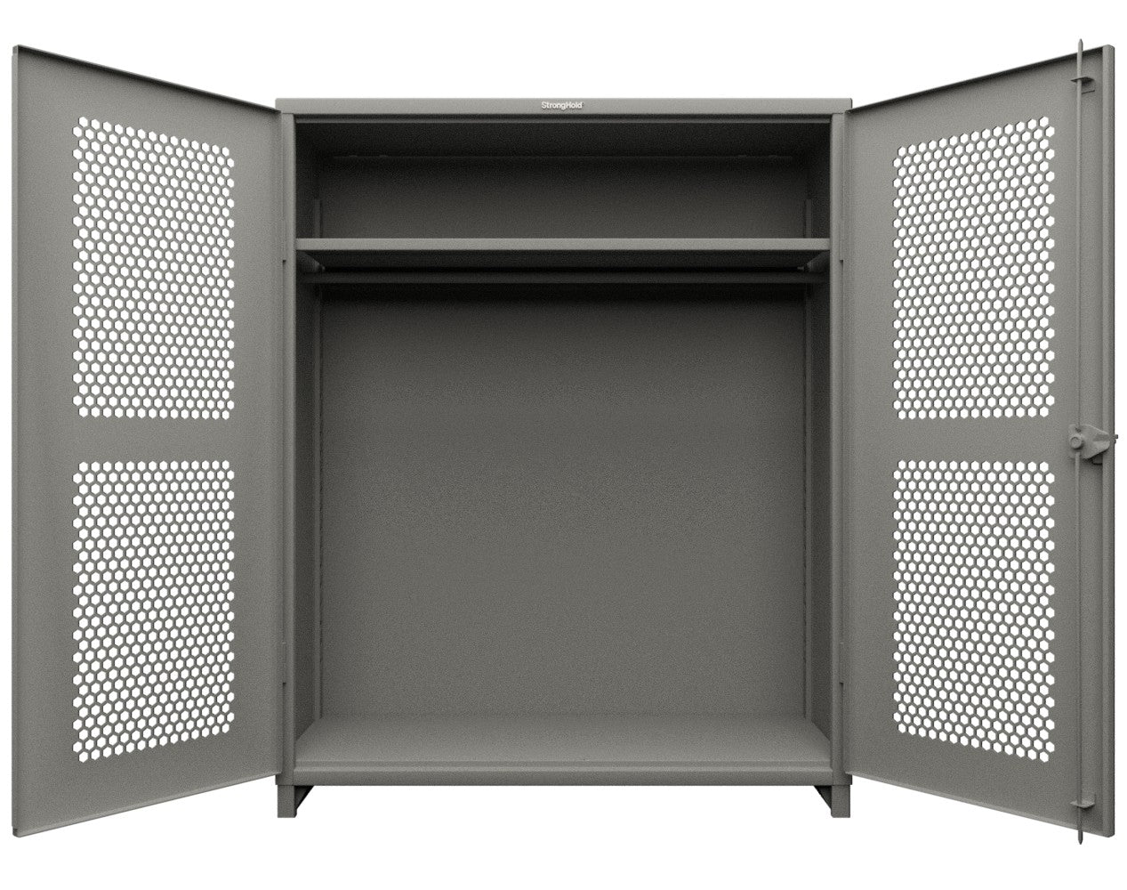 Extra Heavy Duty 14 GA Ventilated (Hex) Uniform Cabinet with Hanger Rod, 1 Shelf - 60 In. W x 24 In. D x 75 In. H