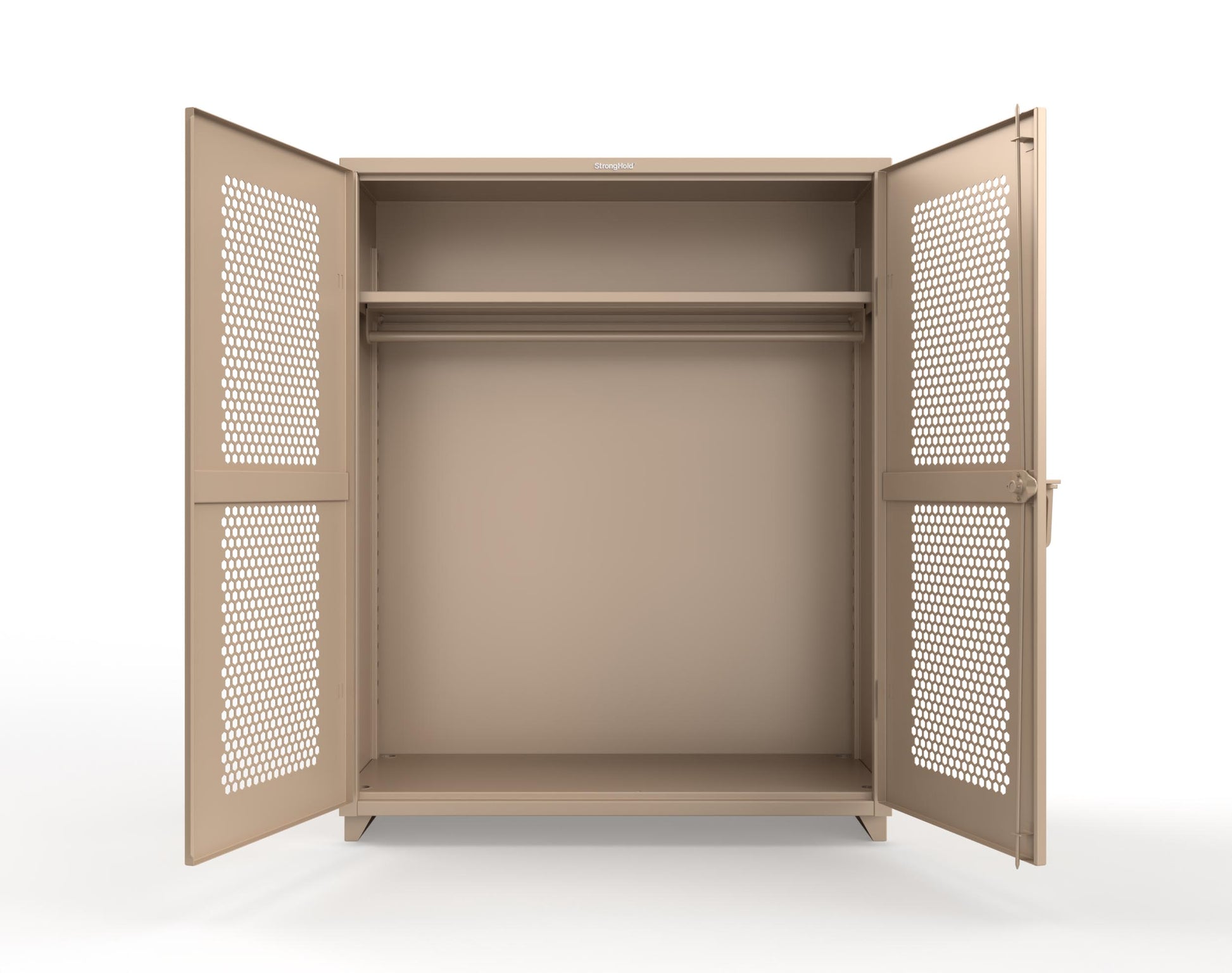 Extra Heavy Duty 14 GA Ventilated (Hex) Uniform Cabinet with Hanger Rod, 1 Shelf - 60 In. W x 24 In. D x 75 In. H - 56-H-WR-241-L-1019