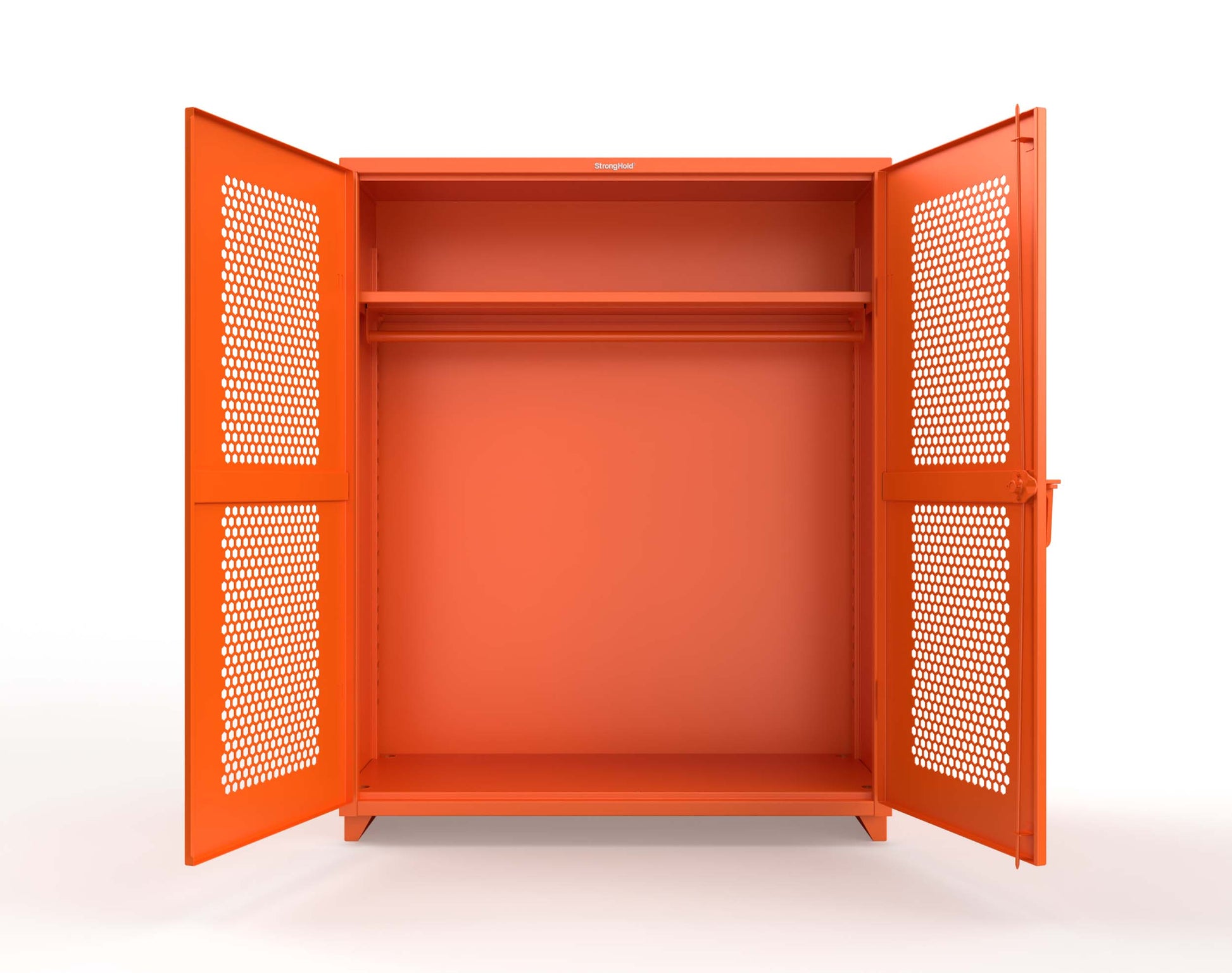 Extra Heavy Duty 14 GA Ventilated (Hex) Uniform Cabinet with Hanger Rod, 1 Shelf - 60 In. W x 24 In. D x 75 In. H - 56-H-WR-241-L-2009