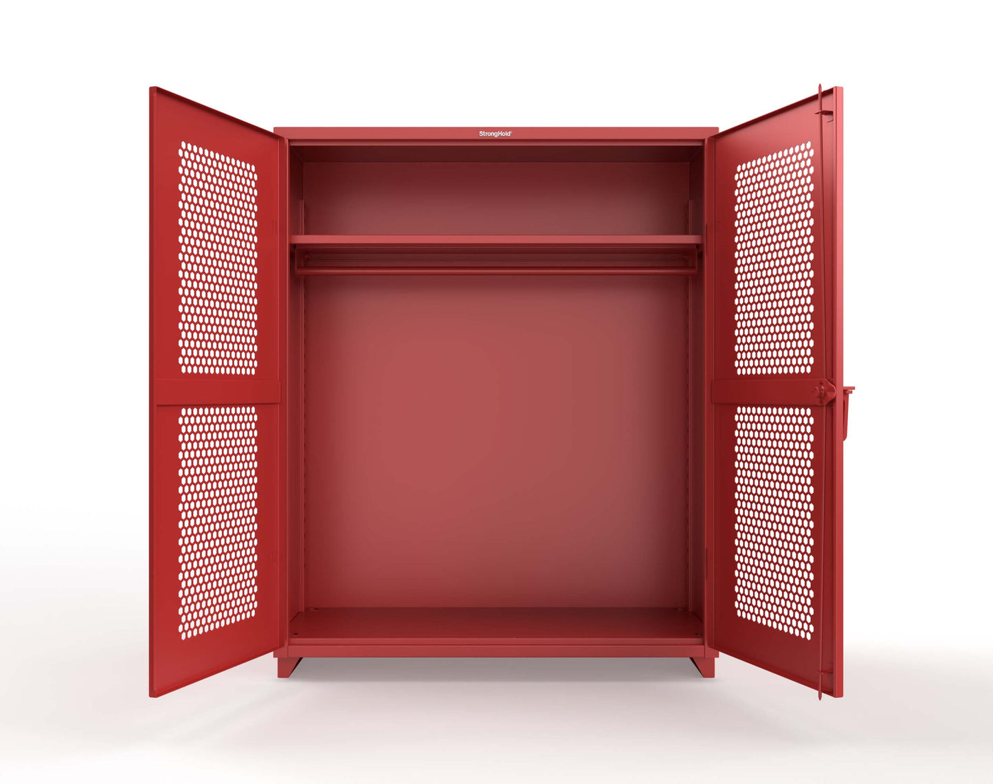 Extra Heavy Duty 14 GA Ventilated (Hex) Uniform Cabinet with Hanger Rod, 1 Shelf - 60 In. W x 24 In. D x 75 In. H - 56-H-WR-241-L-3001