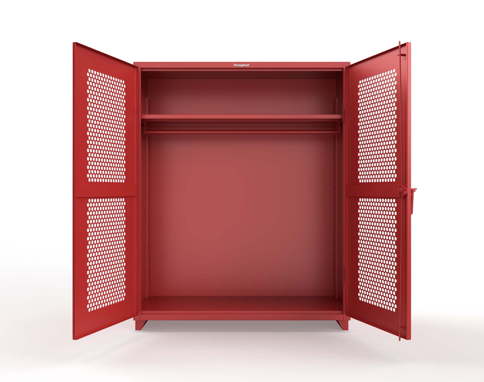 Extra Heavy Duty 14 GA Ventilated (Hex) Uniform Cabinet with Hanger Rod, 1 Shelf - 60 In. W x 24 In. D x 75 In. H - 56-H-WR-241-L-3001