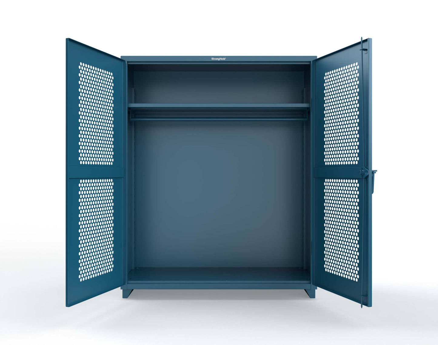 Extra Heavy Duty 14 GA Ventilated (Hex) Uniform Cabinet with Hanger Rod, 1 Shelf - 60 In. W x 24 In. D x 75 In. H - 56-H-WR-241-L-5001