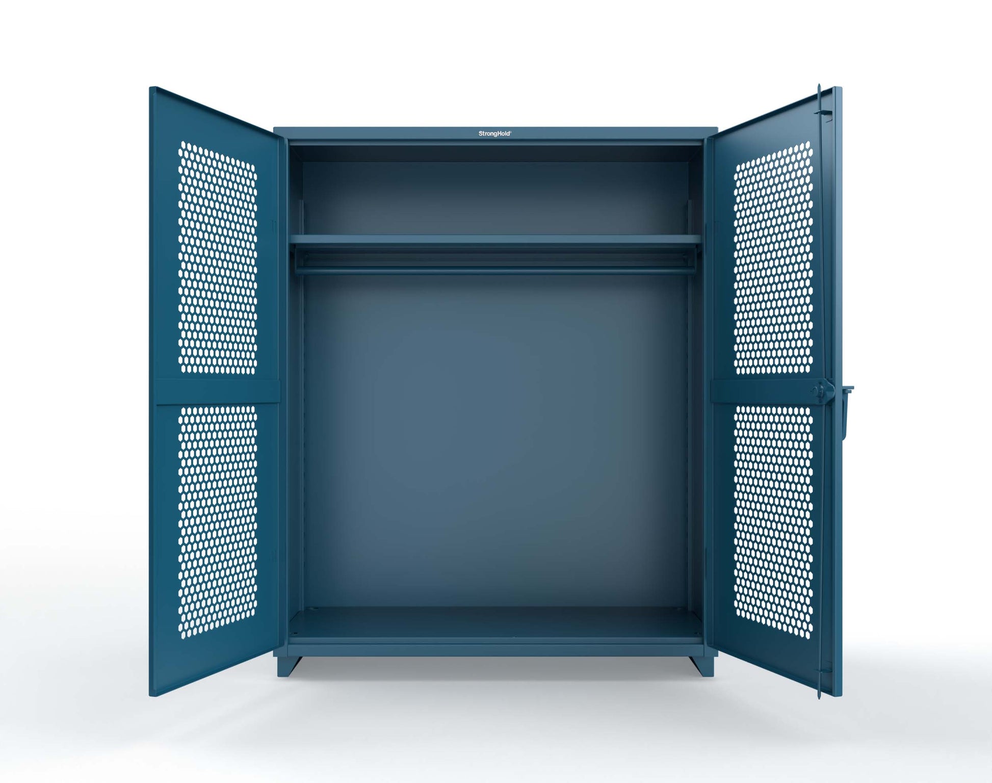 Extra Heavy Duty 14 GA Ventilated (Hex) Uniform Cabinet with Hanger Rod, 1 Shelf - 60 In. W x 24 In. D x 75 In. H - 56-H-WR-241-L-5001
