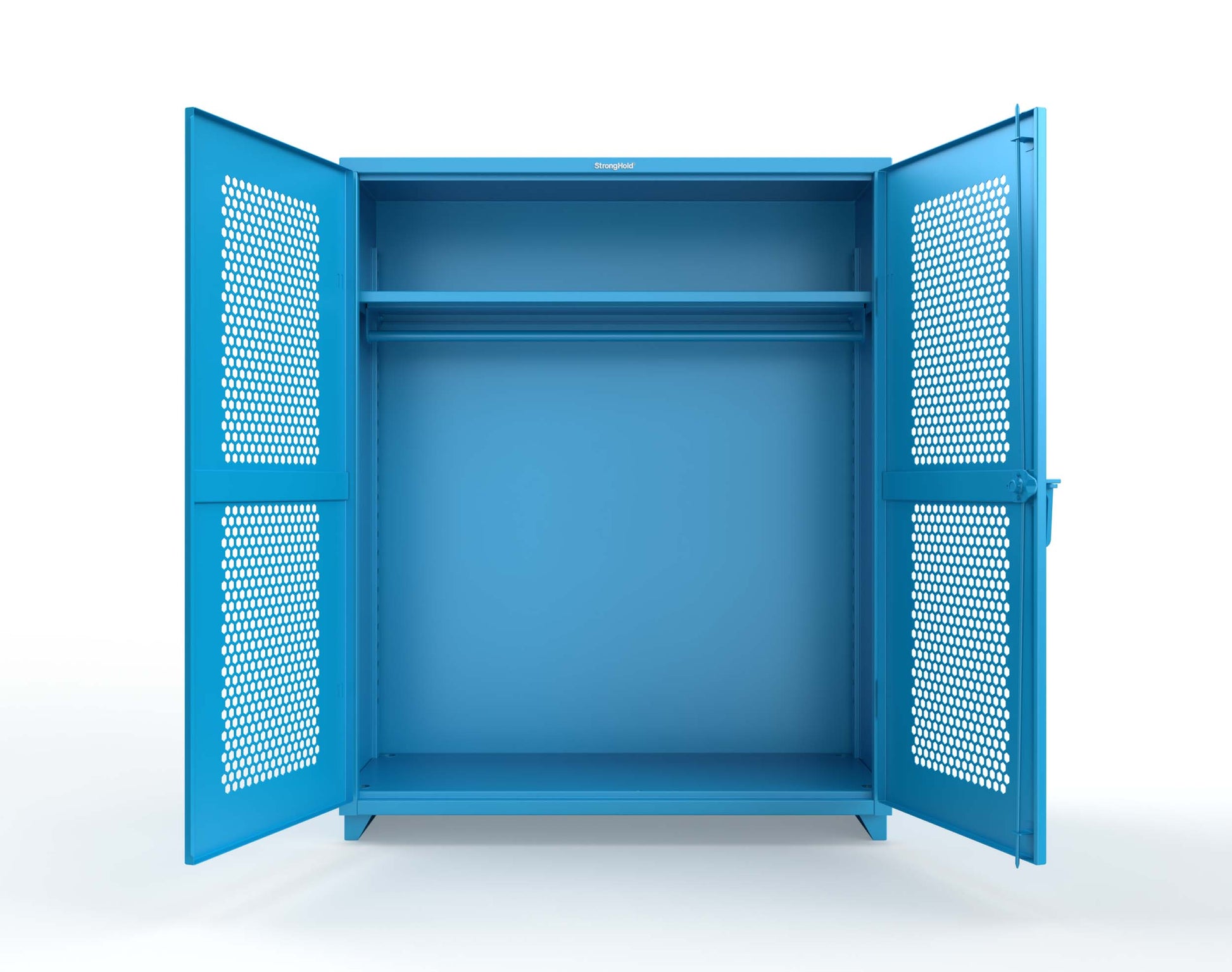 Extra Heavy Duty 14 GA Ventilated (Hex) Uniform Cabinet with Hanger Rod, 1 Shelf - 60 In. W x 24 In. D x 75 In. H - 56-H-WR-241-L-5012