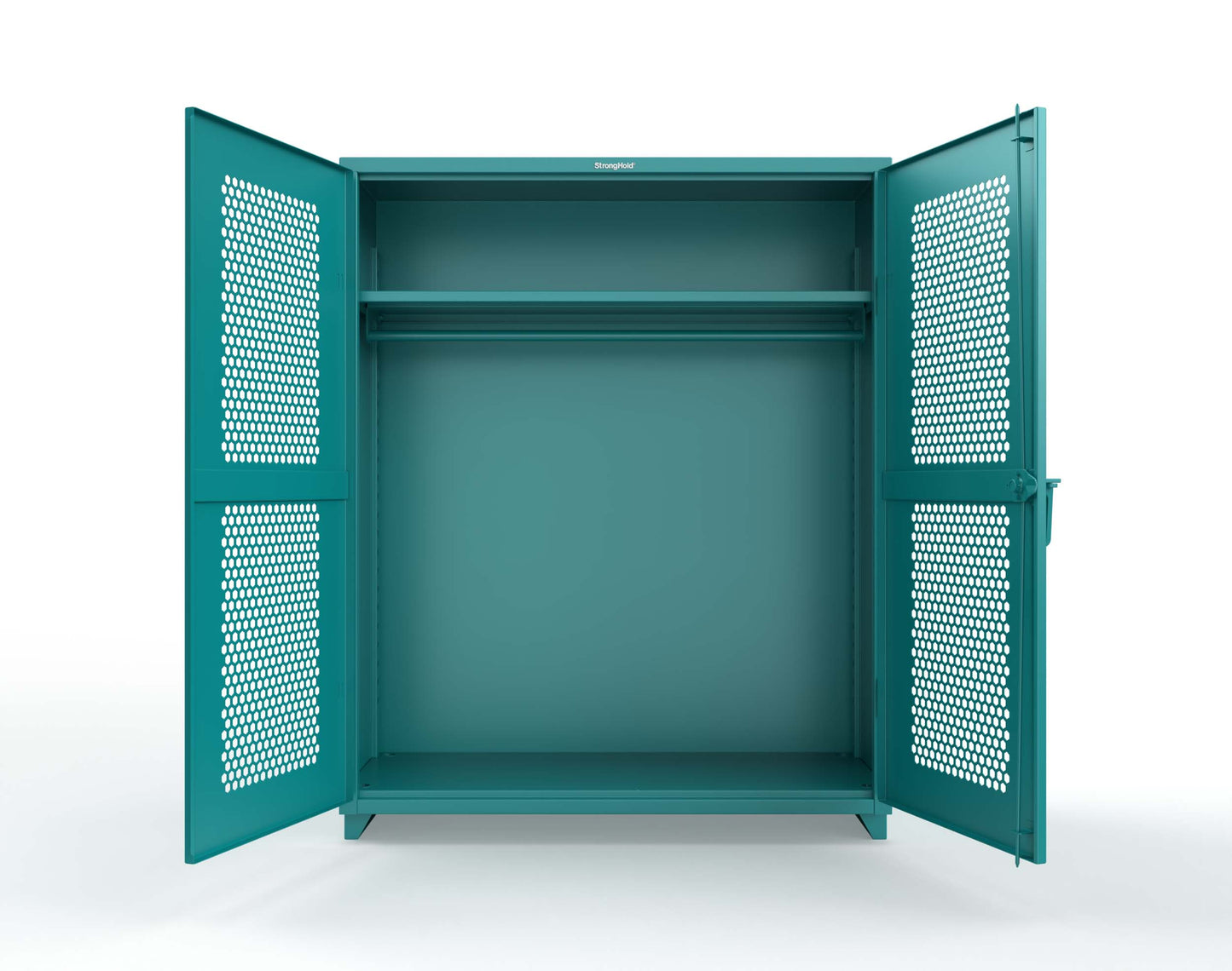Extra Heavy Duty 14 GA Ventilated (Hex) Uniform Cabinet with Hanger Rod, 1 Shelf - 60 In. W x 24 In. D x 75 In. H - 56-H-WR-241-L-5021