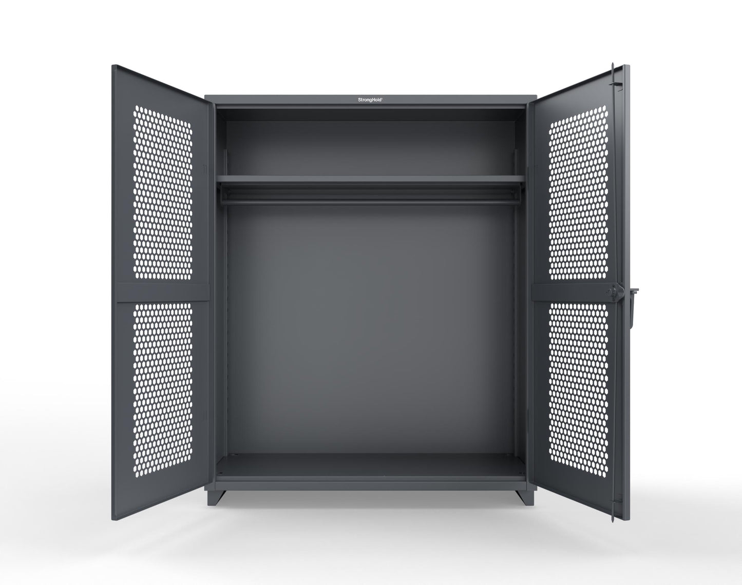 Extra Heavy Duty 14 GA Ventilated (Hex) Uniform Cabinet with Hanger Rod, 1 Shelf - 60 In. W x 24 In. D x 75 In. H - 56-H-WR-241-L-7024