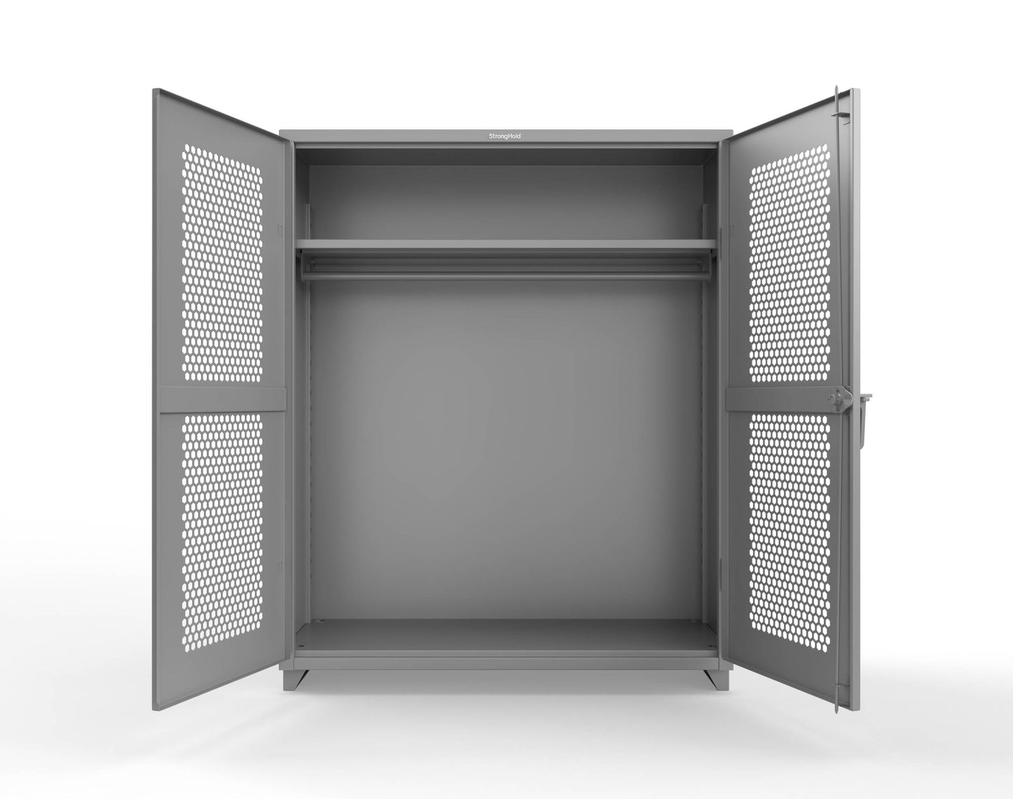 Extra Heavy Duty 14 GA Ventilated (Hex) Uniform Cabinet with Hanger Rod, 1 Shelf - 60 In. W x 24 In. D x 75 In. H - 56-H-WR-241-L-7037