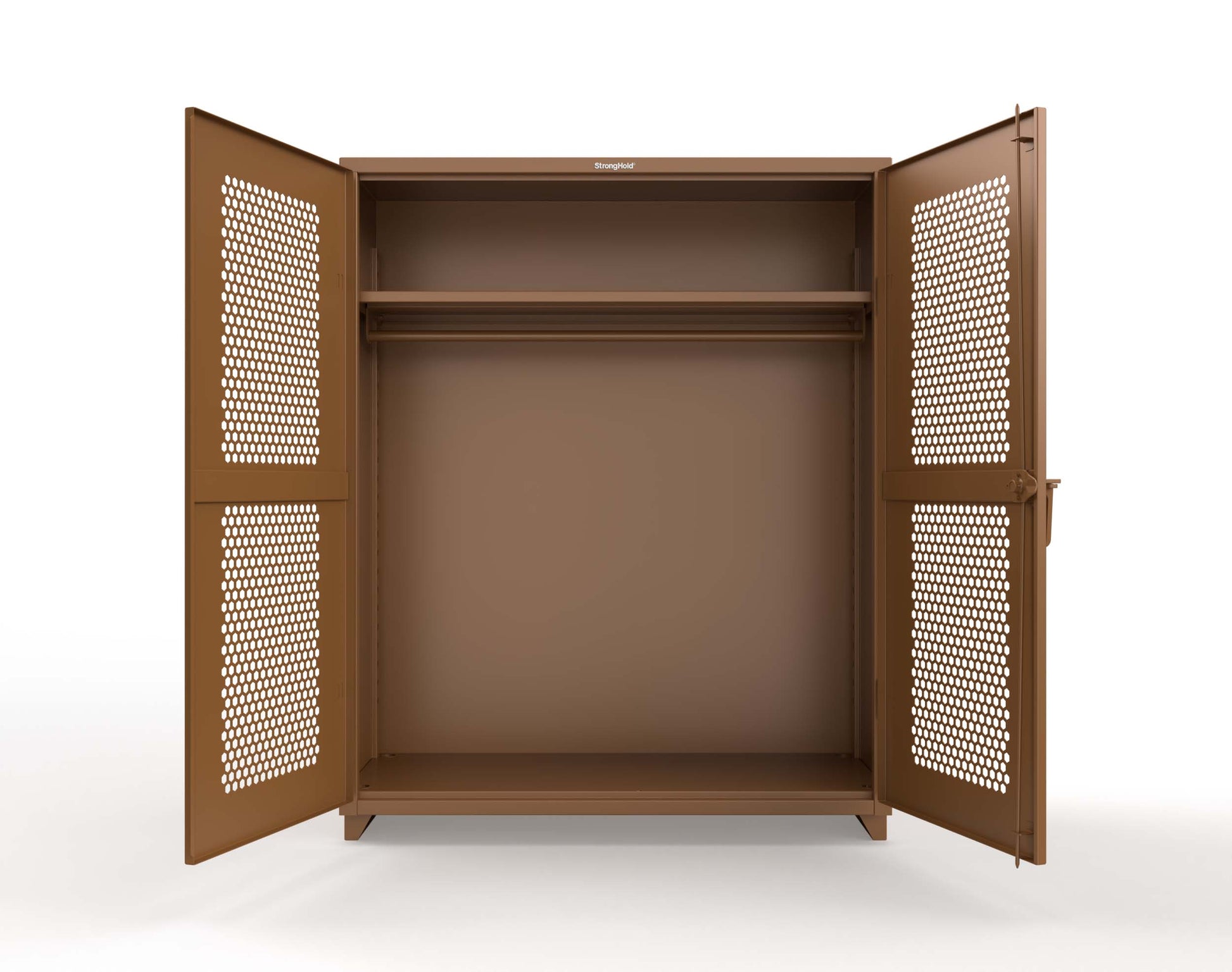 Extra Heavy Duty 14 GA Ventilated (Hex) Uniform Cabinet with Hanger Rod, 1 Shelf - 60 In. W x 24 In. D x 75 In. H - 56-H-WR-241-L-8008