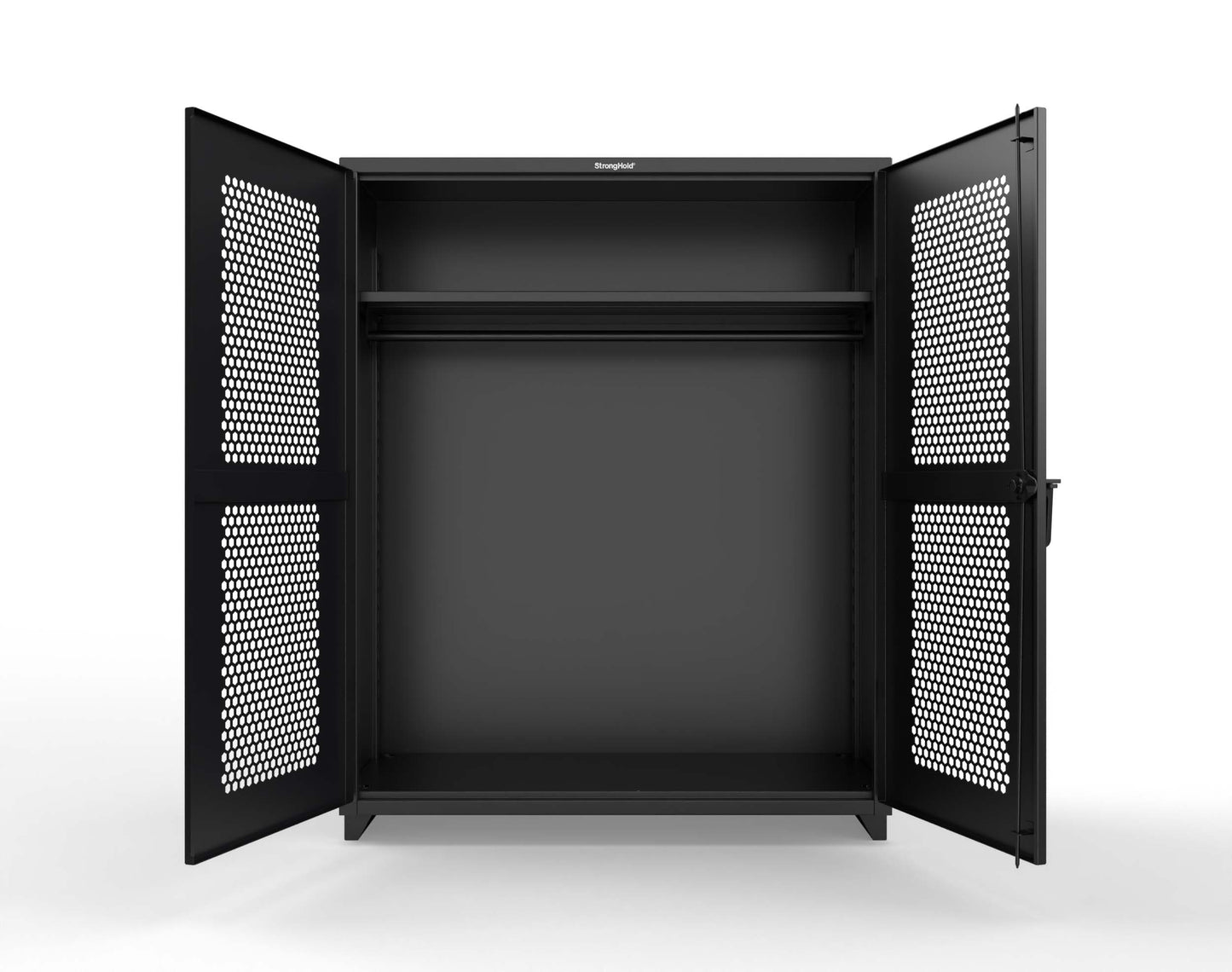 Extra Heavy Duty 14 GA Ventilated (Hex) Uniform Cabinet with Hanger Rod, 1 Shelf - 60 In. W x 24 In. D x 75 In. H - 56-H-WR-241-L-9005