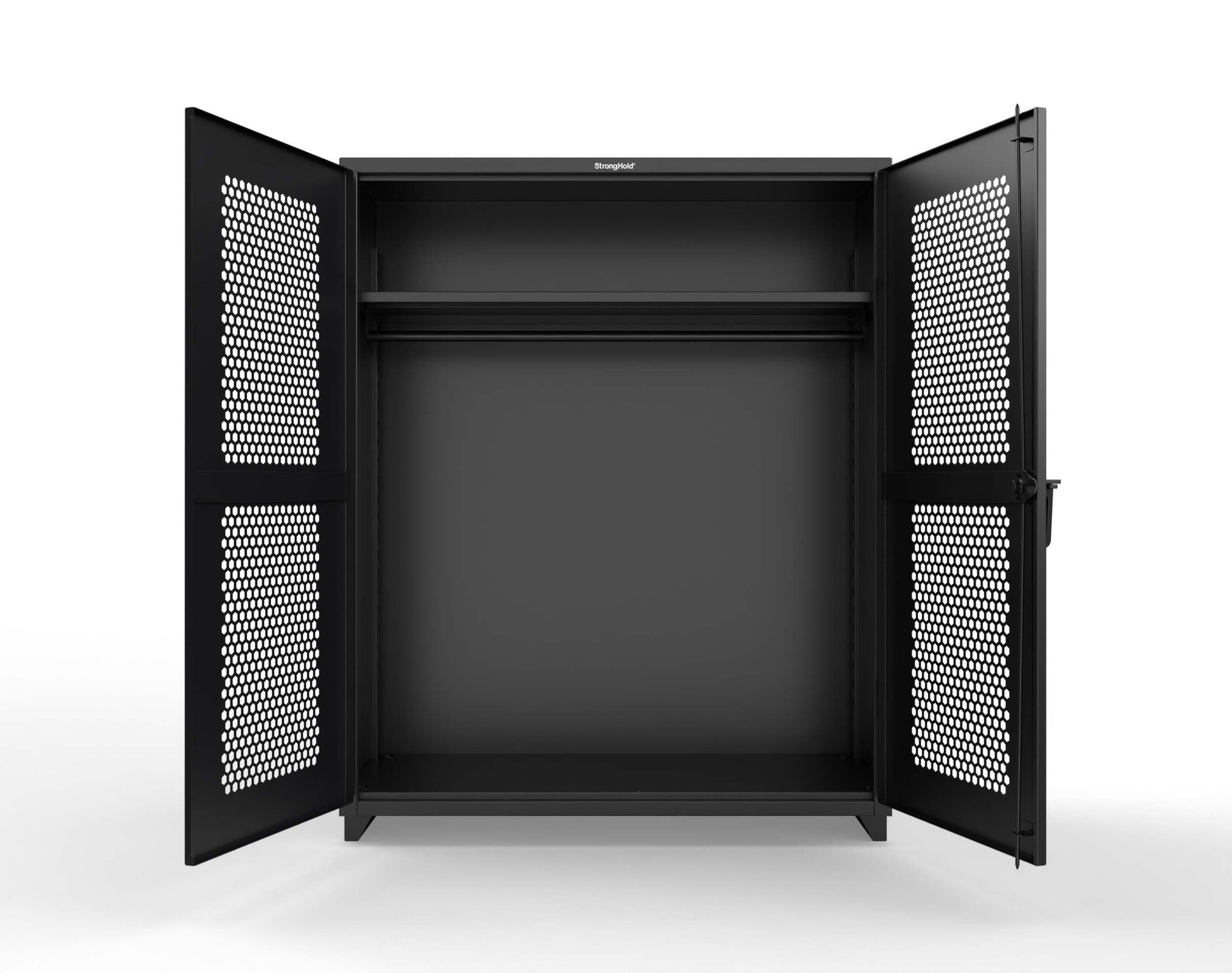 Extra Heavy Duty 14 GA Ventilated (Hex) Uniform Cabinet with Hanger Rod, 1 Shelf - 60 In. W x 24 In. D x 75 In. H - 56-H-WR-241-L-9005