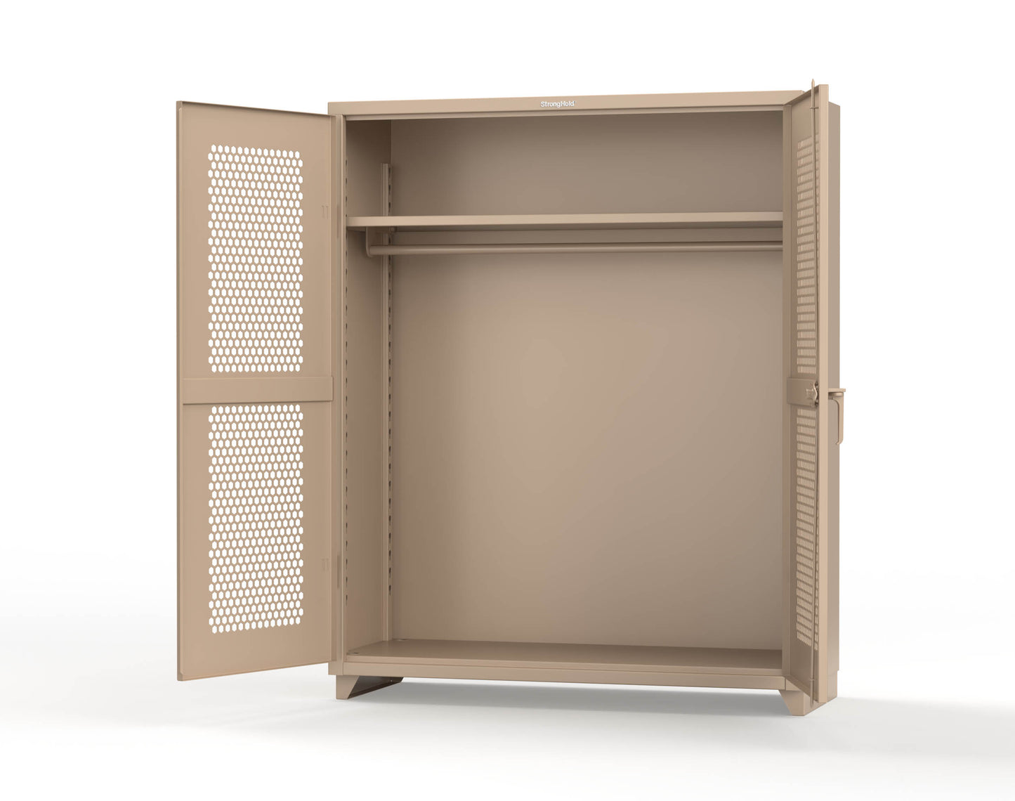 Extra Heavy Duty 14 GA Ventilated (Hex) Uniform Cabinet with Hanger Rod, 1 Shelf - 60 In. W x 24 In. D x 75 In. H - 56-H-WR-241-L-1019