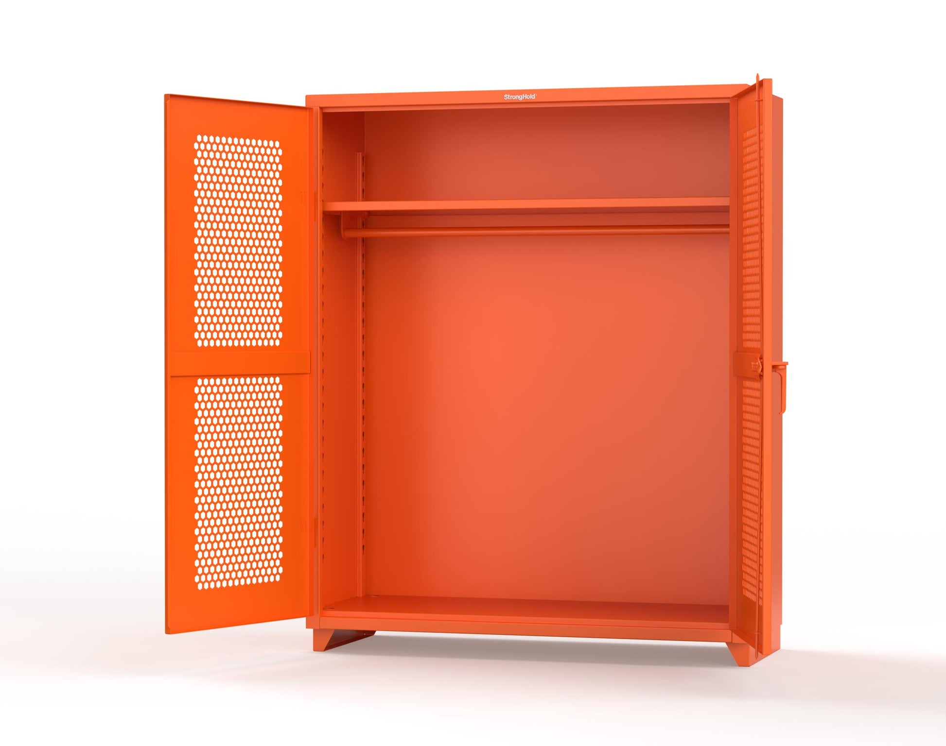 Extra Heavy Duty 14 GA Ventilated (Hex) Uniform Cabinet with Hanger Rod, 1 Shelf - 60 In. W x 24 In. D x 75 In. H - 56-H-WR-241-L-2009