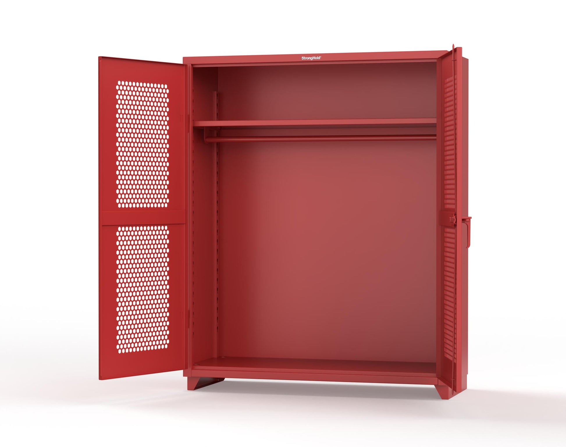 Extra Heavy Duty 14 GA Ventilated (Hex) Uniform Cabinet with Hanger Rod, 1 Shelf - 60 In. W x 24 In. D x 75 In. H - 56-H-WR-241-L-3001