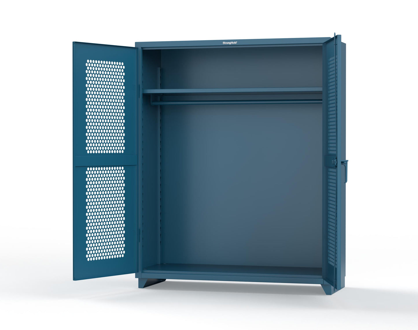 Extra Heavy Duty 14 GA Ventilated (Hex) Uniform Cabinet with Hanger Rod, 1 Shelf - 60 In. W x 24 In. D x 75 In. H - 56-H-WR-241-L-5001