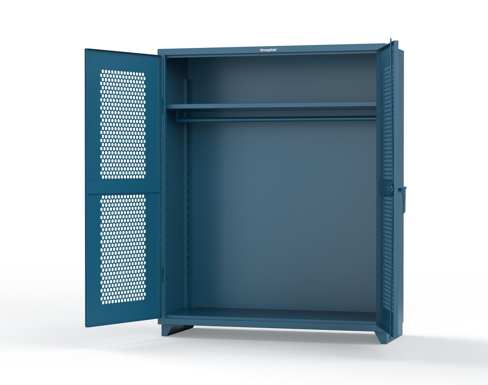 Extra Heavy Duty 14 GA Ventilated (Hex) Uniform Cabinet with Hanger Rod, 1 Shelf - 60 In. W x 24 In. D x 75 In. H - 56-H-WR-241-L-5001