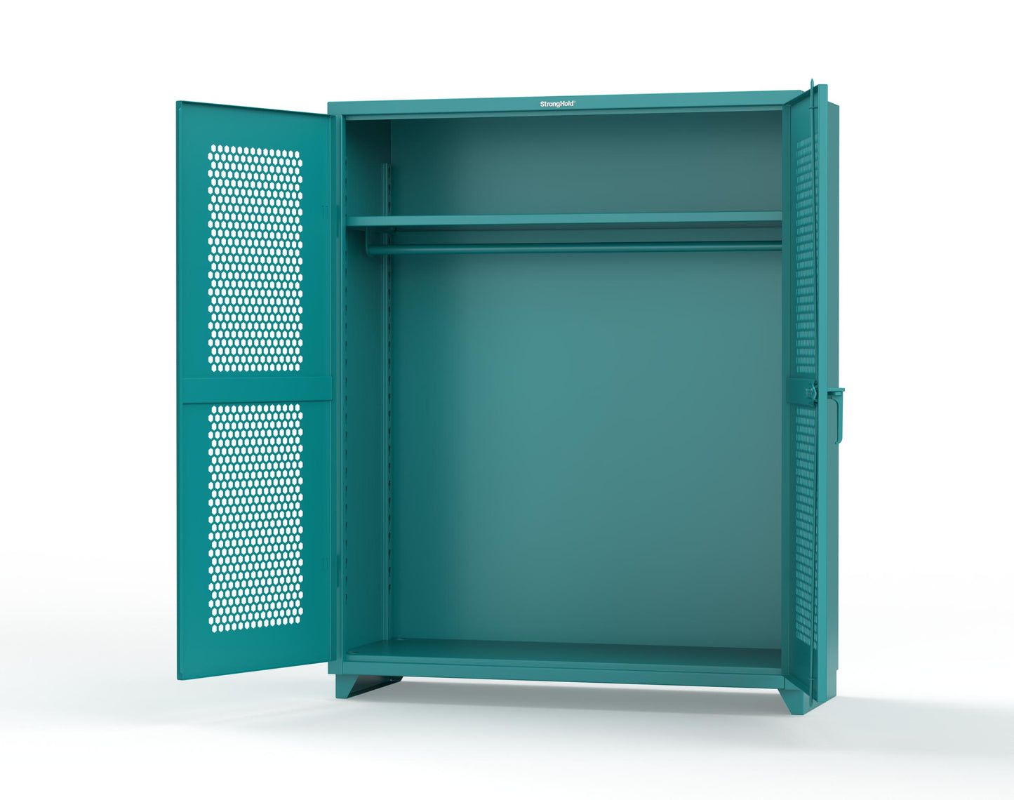 Extra Heavy Duty 14 GA Ventilated (Hex) Uniform Cabinet with Hanger Rod, 1 Shelf - 60 In. W x 24 In. D x 75 In. H - 56-H-WR-241-L-5021
