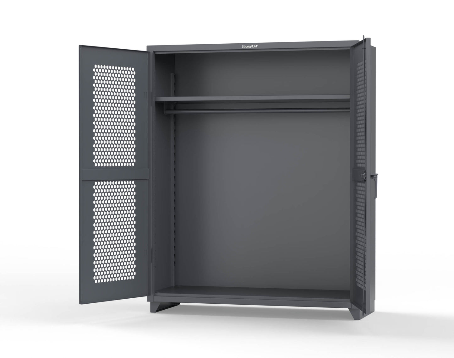 Extra Heavy Duty 14 GA Ventilated (Hex) Uniform Cabinet with Hanger Rod, 1 Shelf - 60 In. W x 24 In. D x 75 In. H - 56-H-WR-241-L-7024
