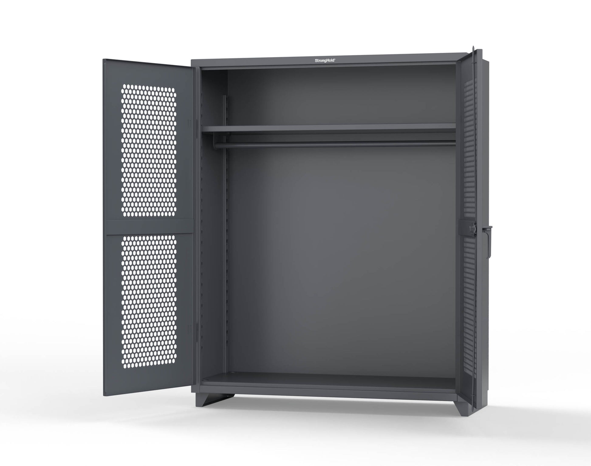 Extra Heavy Duty 14 GA Ventilated (Hex) Uniform Cabinet with Hanger Rod, 1 Shelf - 60 In. W x 24 In. D x 75 In. H - 56-H-WR-241-L-7024