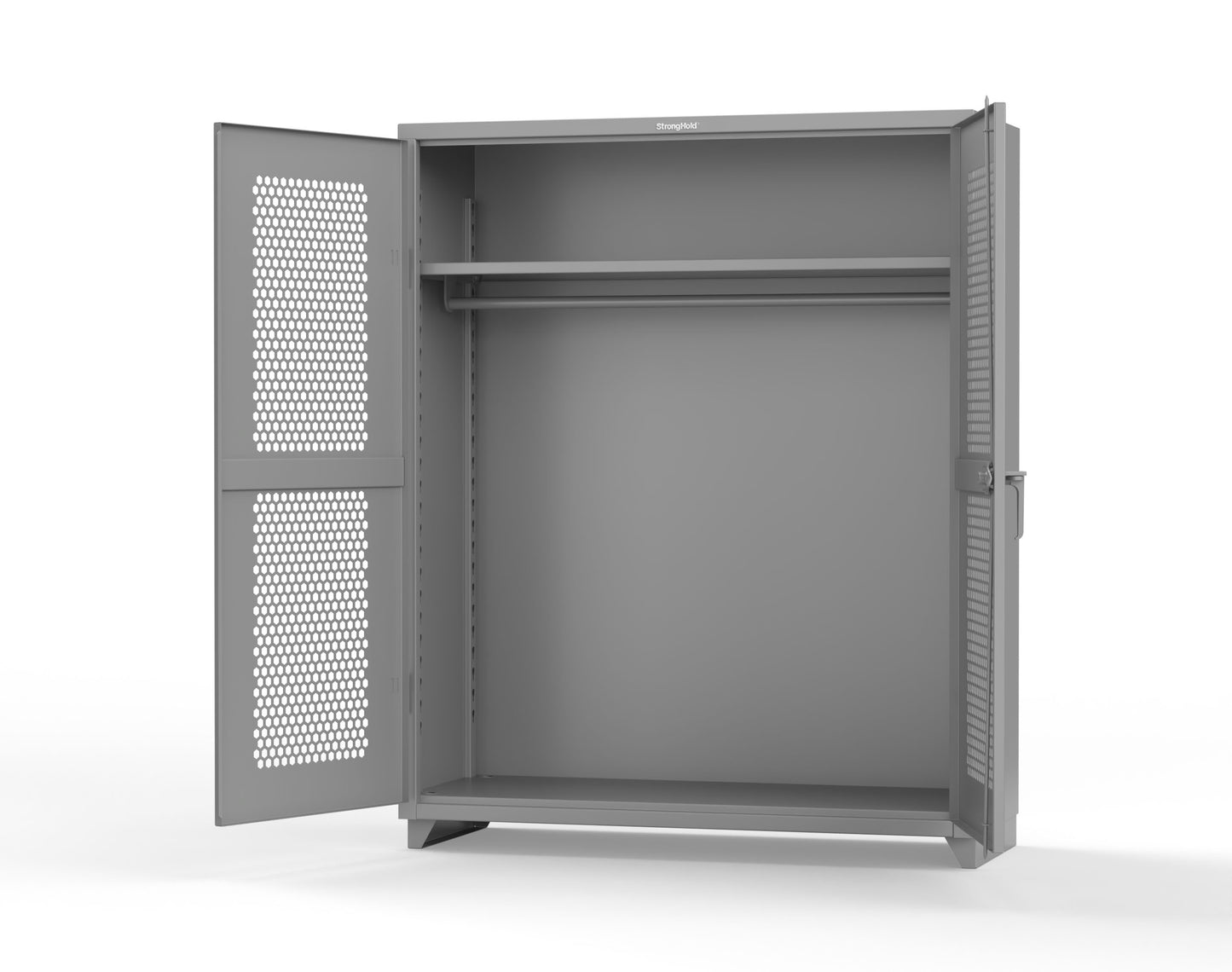 Extra Heavy Duty 14 GA Ventilated (Hex) Uniform Cabinet with Hanger Rod, 1 Shelf - 60 In. W x 24 In. D x 75 In. H - 56-H-WR-241-L-7037