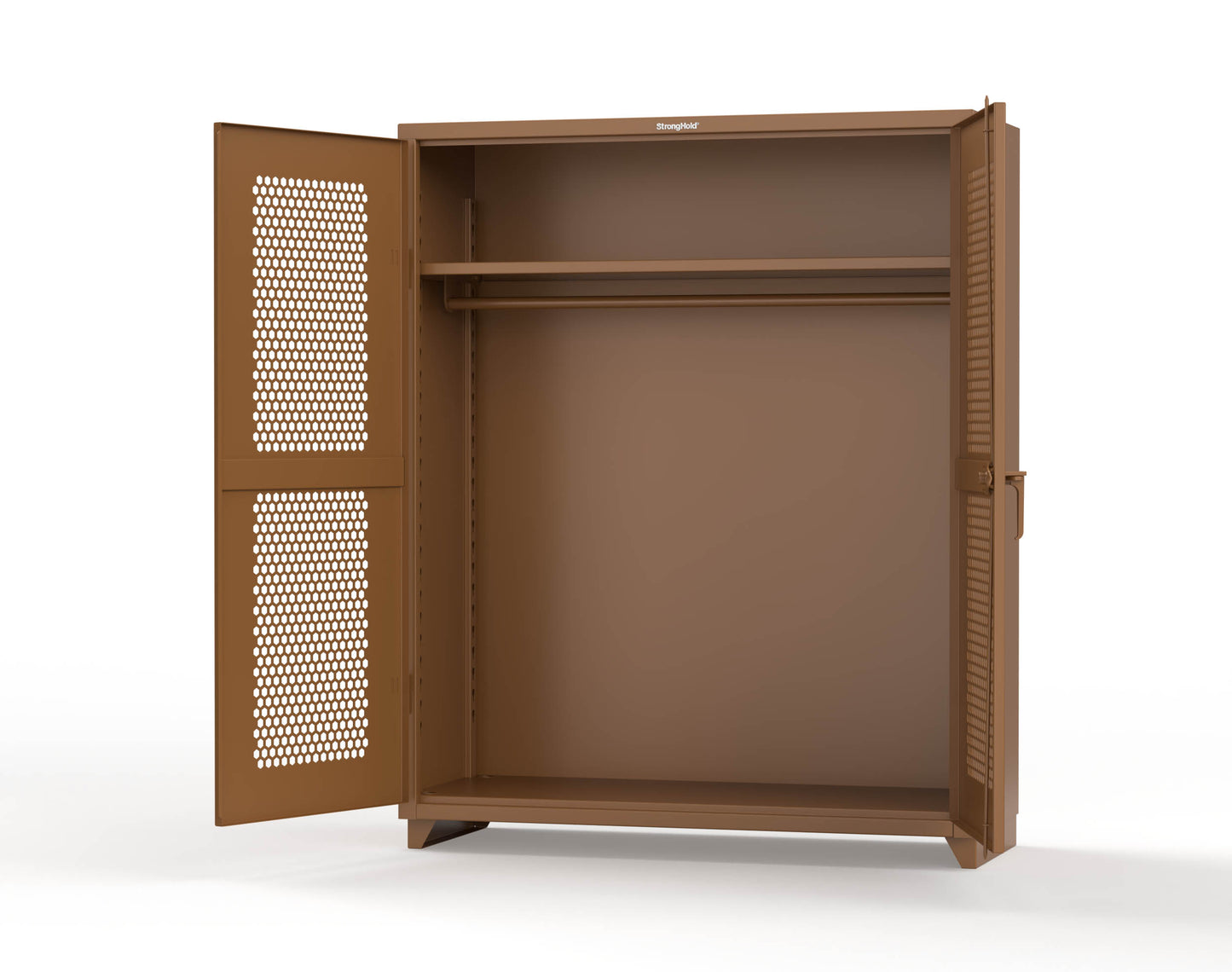 Extra Heavy Duty 14 GA Ventilated (Hex) Uniform Cabinet with Hanger Rod, 1 Shelf - 60 In. W x 24 In. D x 75 In. H - 56-H-WR-241-L-8008