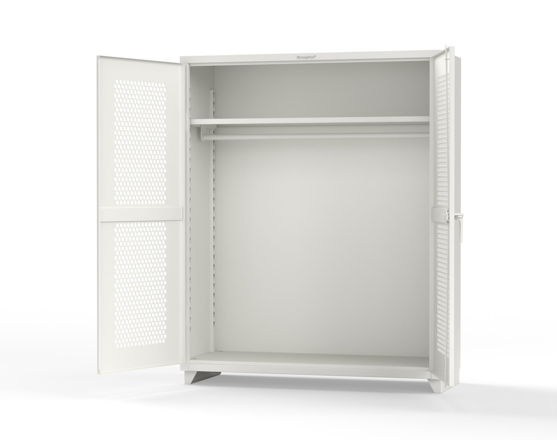 Extra Heavy Duty 14 GA Ventilated (Hex) Uniform Cabinet with Hanger Rod, 1 Shelf - 60 In. W x 24 In. D x 75 In. H - 56-H-WR-241-L-9003
