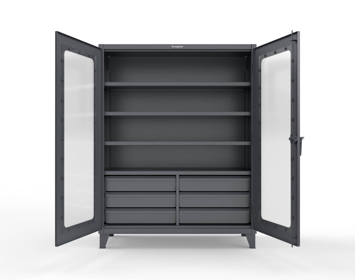 Extreme Duty 12 GA Clear View Cabinet with 6 Half-Width Drawers, 4 Shelves - 60 In. W x 24 In. D x 78 In. H - 56-LD-244-6.5DB-7024