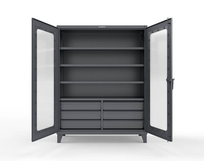 Extreme Duty 12 GA Clear View Cabinet with 6 Half-Width Drawers, 4 Shelves - 60 In. W x 24 In. D x 78 In. H - 56-LD-244-6.5DB-7024