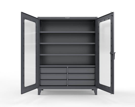 Extreme Duty 12 GA Clear View Cabinet with 6 Half-Width Drawers, 4 Shelves - 60 In. W x 24 In. D x 78 In. H - 56-LD-244-6.5DB-7024