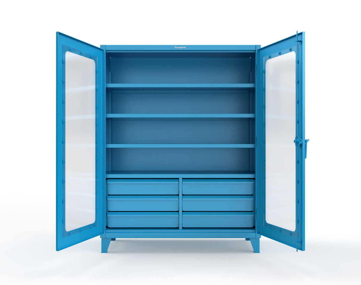 Extreme Duty 12 GA Clear View Cabinet with 6 Half-Width Drawers, 4 Shelves - 60 In. W x 24 In. D x 78 In. H - 56-LD-244-6.5DB-5012