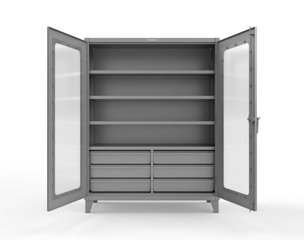 Extreme Duty 12 GA Clear View Cabinet with 6 Half-Width Drawers, 4 Shelves - 60 In. W x 24 In. D x 78 In. H - 56-LD-244-6.5DB-7037