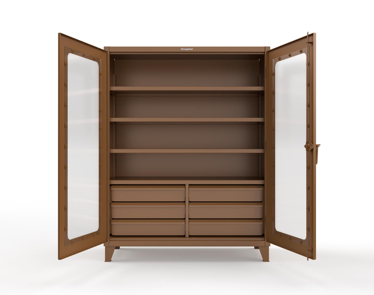 Extreme Duty 12 GA Clear View Cabinet with 6 Half-Width Drawers, 4 Shelves - 60 In. W x 24 In. D x 78 In. H - 56-LD-244-6.5DB-8025