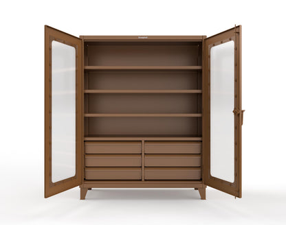 Extreme Duty 12 GA Clear View Cabinet with 6 Half-Width Drawers, 4 Shelves - 60 In. W x 24 In. D x 78 In. H - 56-LD-244-6.5DB-8025