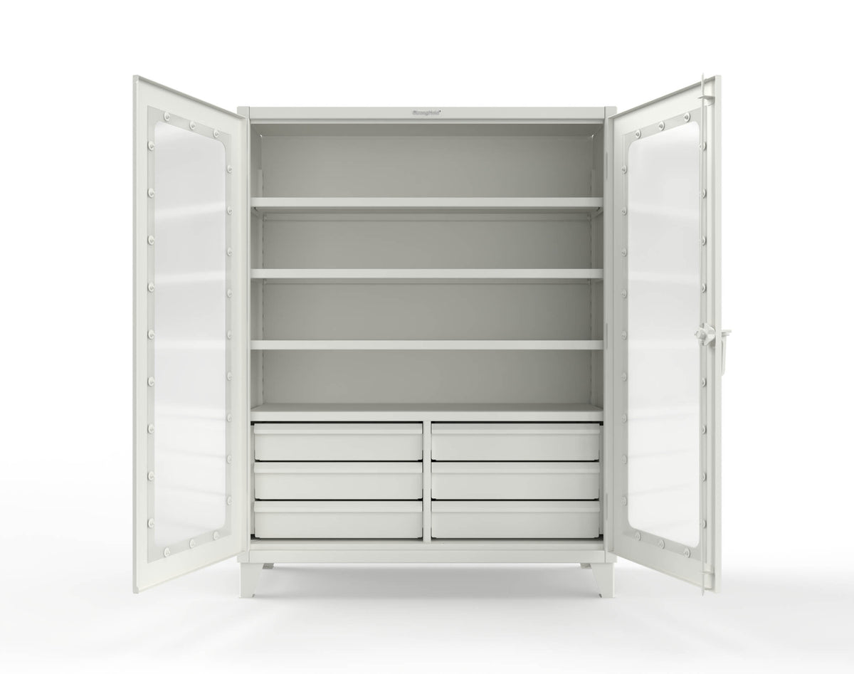 Extreme Duty 12 GA Clear View Cabinet with 6 Half-Width Drawers, 4 Shelves - 60 In. W x 24 In. D x 78 In. H - 56-LD-244-6.5DB-9003