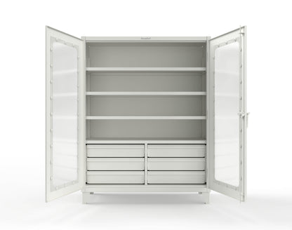 Extreme Duty 12 GA Clear View Cabinet with 6 Half-Width Drawers, 4 Shelves - 60 In. W x 24 In. D x 78 In. H - 56-LD-244-6.5DB-9003