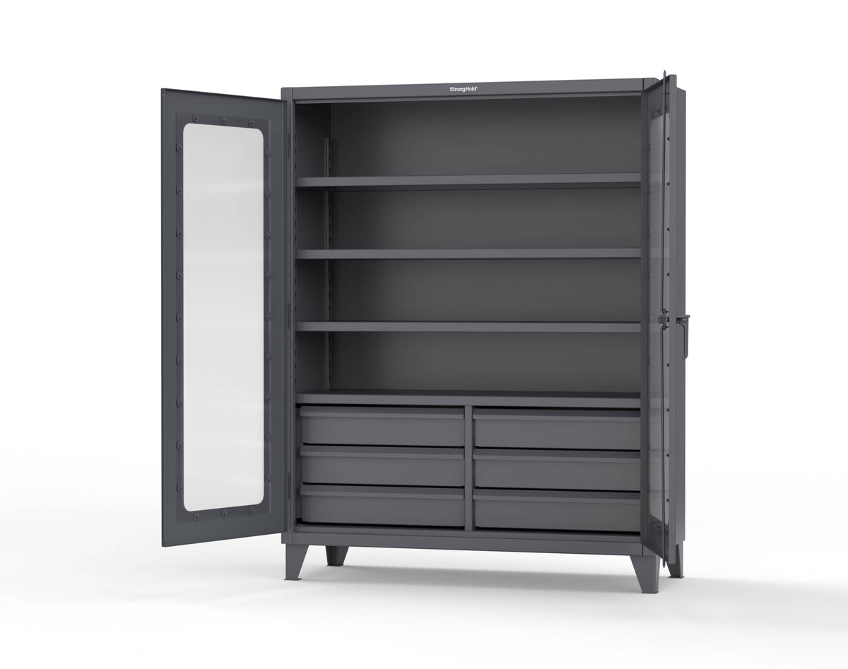 Extreme Duty 12 GA Clear View Cabinet with 6 Half-Width Drawers, 4 Shelves - 60 In. W x 24 In. D x 78 In. H - 56-LD-244-6.5DB-7024