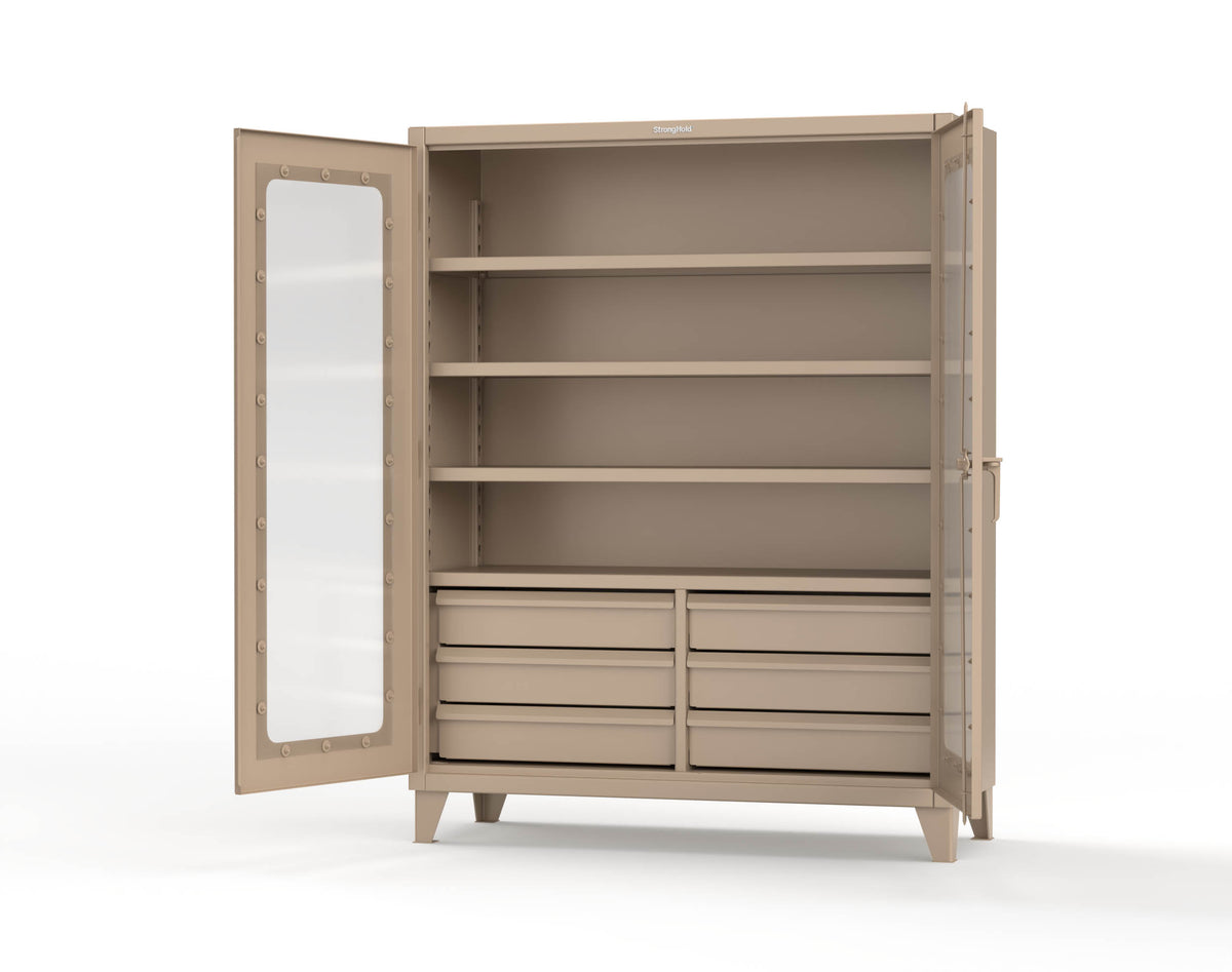Extreme Duty 12 GA Clear View Cabinet with 6 Half-Width Drawers, 4 Shelves - 60 In. W x 24 In. D x 78 In. H - 56-LD-244-6.5DB-1019