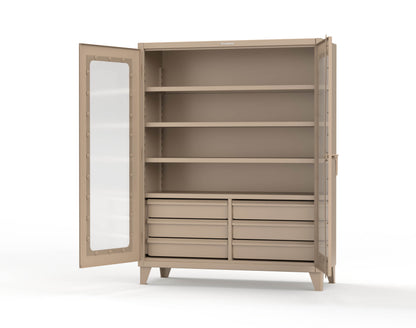 Extreme Duty 12 GA Clear View Cabinet with 6 Half-Width Drawers, 4 Shelves - 60 In. W x 24 In. D x 78 In. H - 56-LD-244-6.5DB-1019