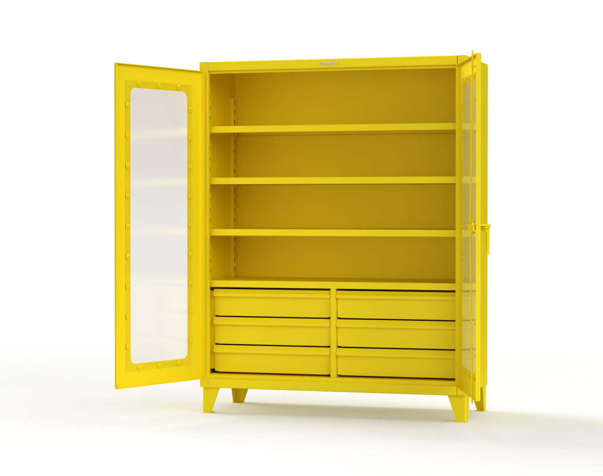 Extreme Duty 12 GA Clear View Cabinet with 6 Half-Width Drawers, 4 Shelves - 60 In. W x 24 In. D x 78 In. H - 56-LD-244-6.5DB-1023