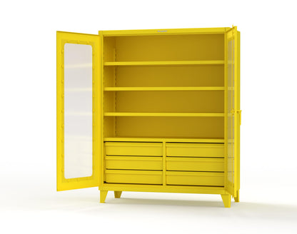 Extreme Duty 12 GA Clear View Cabinet with 6 Half-Width Drawers, 4 Shelves - 60 In. W x 24 In. D x 78 In. H - 56-LD-244-6.5DB-1023