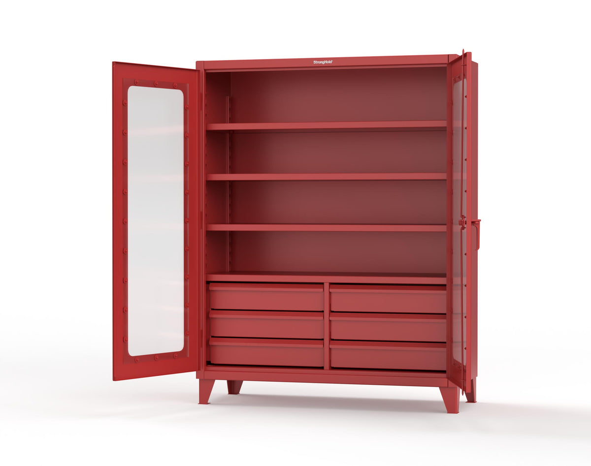 Extreme Duty 12 GA Clear View Cabinet with 6 Half-Width Drawers, 4 Shelves - 60 In. W x 24 In. D x 78 In. H - 56-LD-244-6.5DB-3001