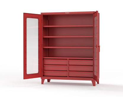 Extreme Duty 12 GA Clear View Cabinet with 6 Half-Width Drawers, 4 Shelves - 60 In. W x 24 In. D x 78 In. H - 56-LD-244-6.5DB-3001