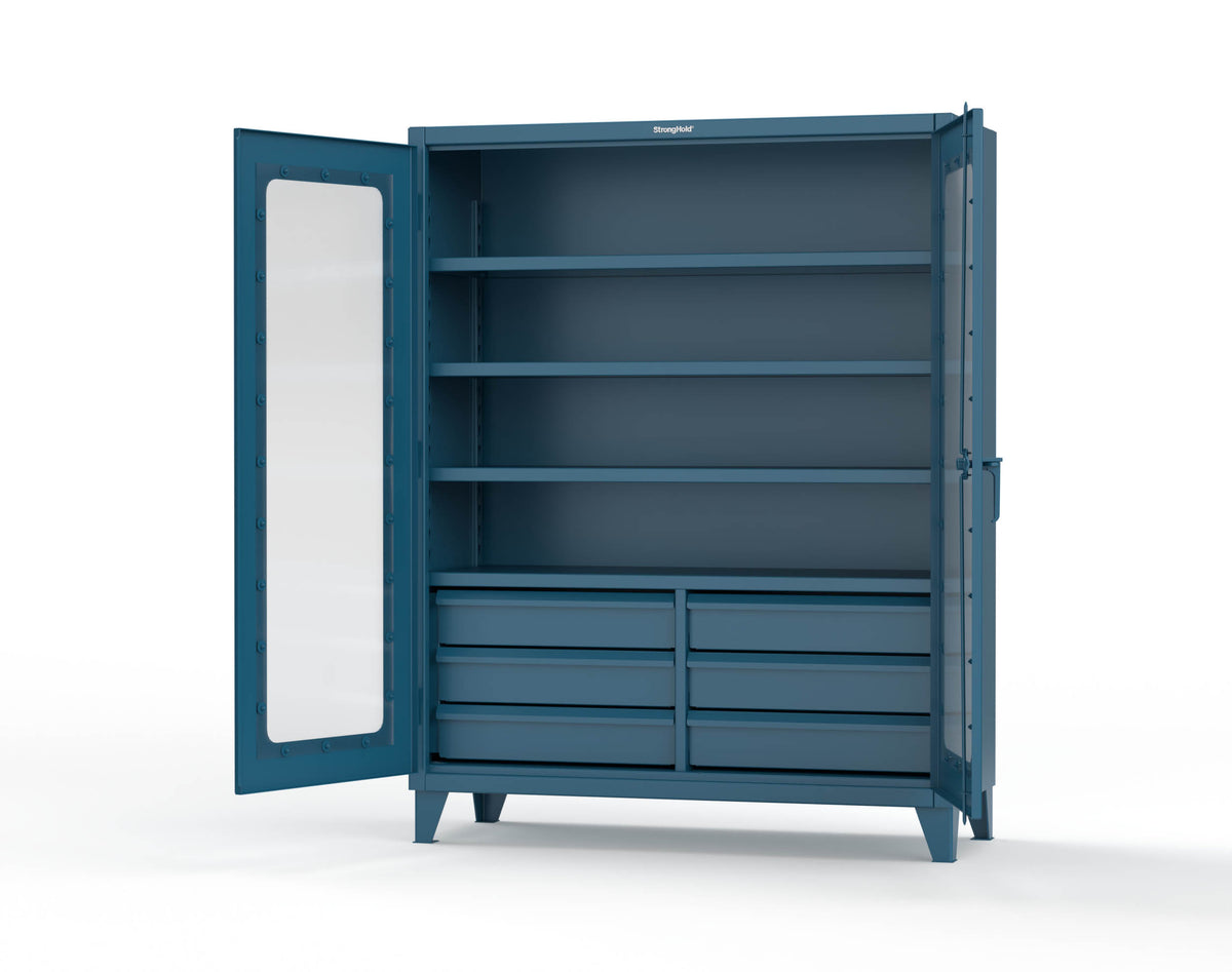 Extreme Duty 12 GA Clear View Cabinet with 6 Half-Width Drawers, 4 Shelves - 60 In. W x 24 In. D x 78 In. H - 56-LD-244-6.5DB-5010