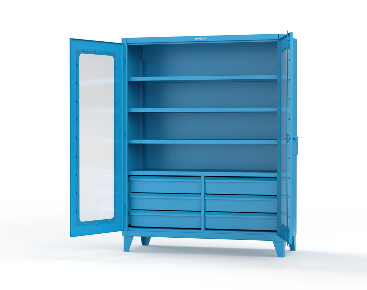 Extreme Duty 12 GA Clear View Cabinet with 6 Half-Width Drawers, 4 Shelves - 60 In. W x 24 In. D x 78 In. H - 56-LD-244-6.5DB-5012