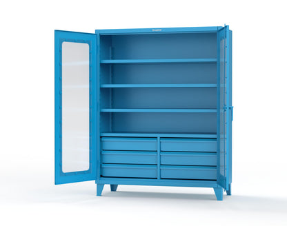 Extreme Duty 12 GA Clear View Cabinet with 6 Half-Width Drawers, 4 Shelves - 60 In. W x 24 In. D x 78 In. H - 56-LD-244-6.5DB-5012