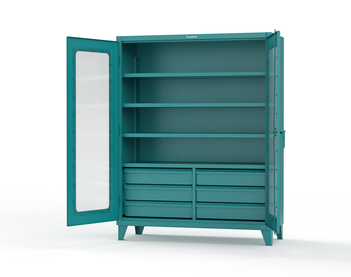 Extreme Duty 12 GA Clear View Cabinet with 6 Half-Width Drawers, 4 Shelves - 60 In. W x 24 In. D x 78 In. H - 56-LD-244-6.5DB-5021