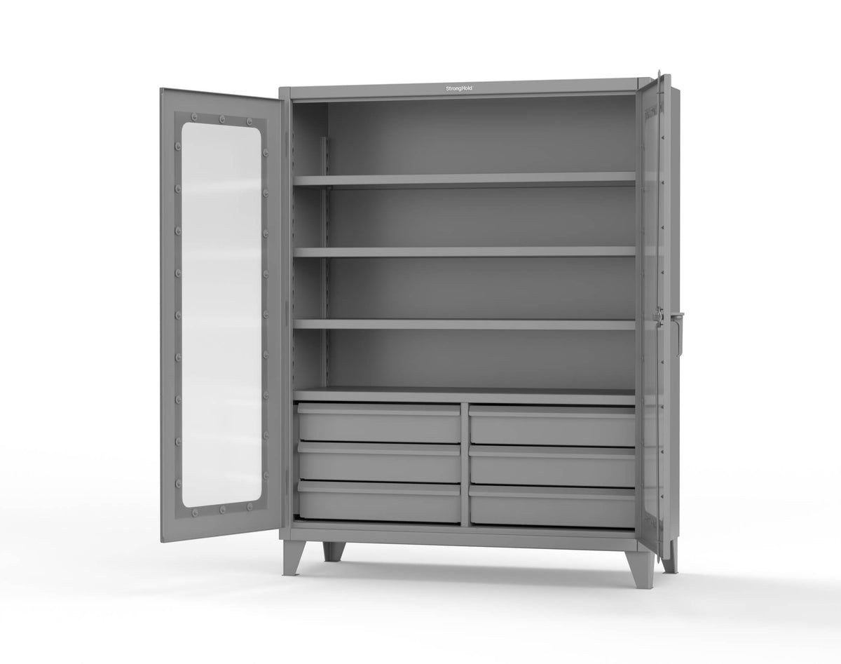 Extreme Duty 12 GA Clear View Cabinet with 6 Half-Width Drawers, 4 Shelves - 60 In. W x 24 In. D x 78 In. H - 56-LD-244-6.5DB-7037