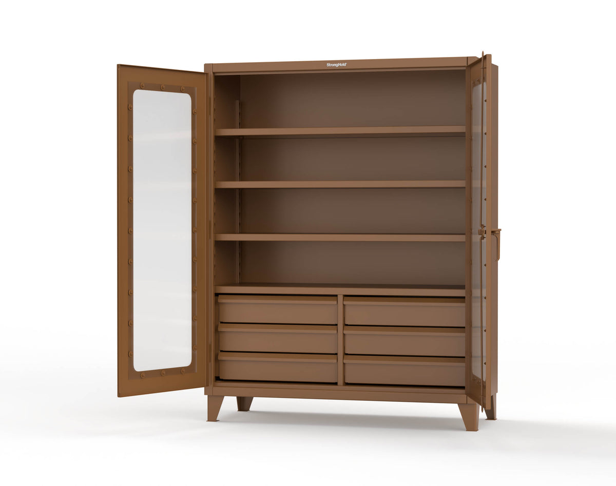 Extreme Duty 12 GA Clear View Cabinet with 6 Half-Width Drawers, 4 Shelves - 60 In. W x 24 In. D x 78 In. H - 56-LD-244-6.5DB-8025