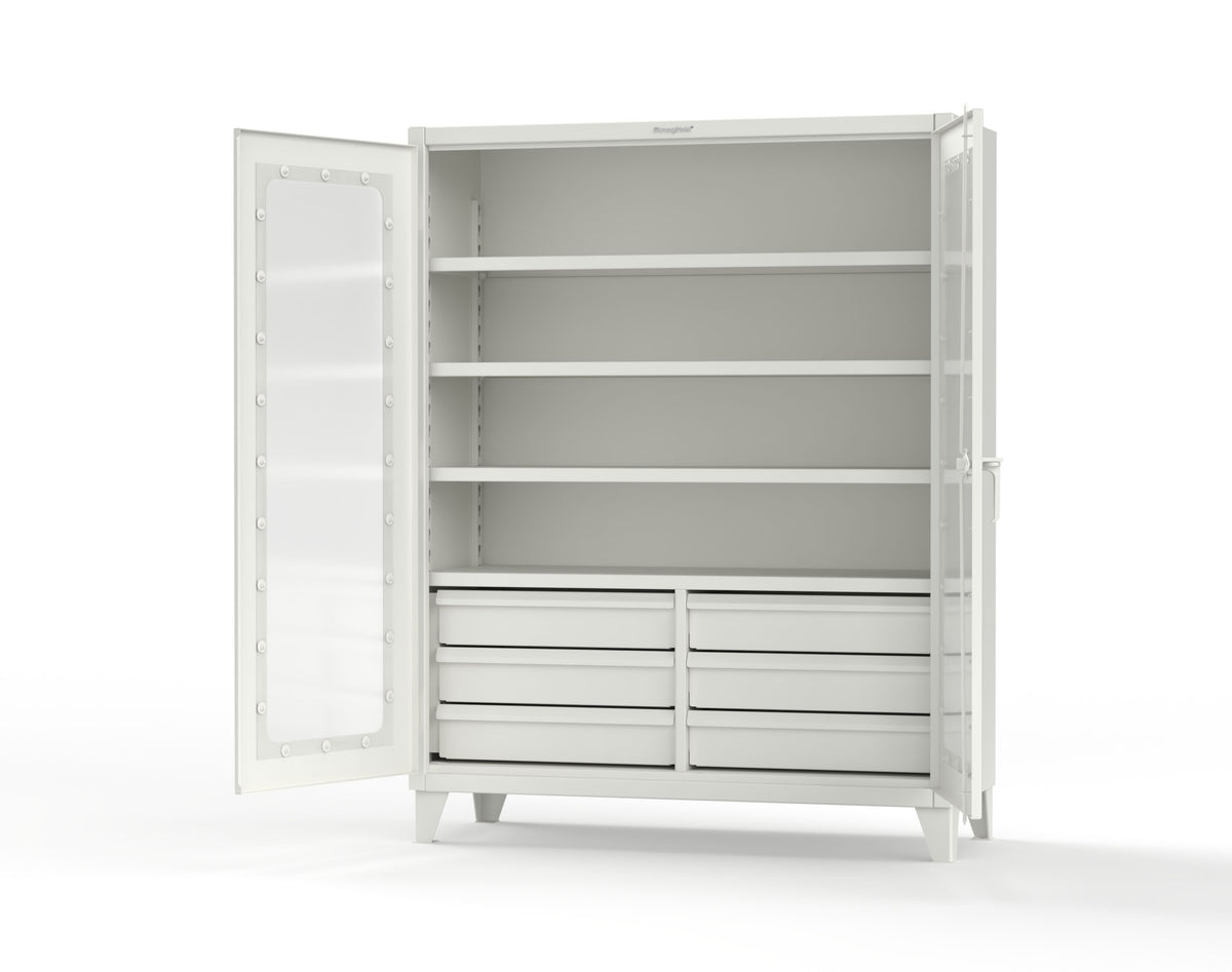 Extreme Duty 12 GA Clear View Cabinet with 6 Half-Width Drawers, 4 Shelves - 60 In. W x 24 In. D x 78 In. H - 56-LD-244-6.5DB-9003