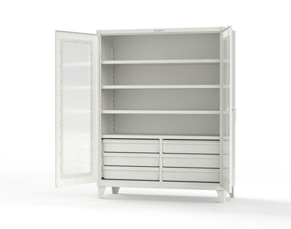 Extreme Duty 12 GA Clear View Cabinet with 6 Half-Width Drawers, 4 Shelves - 60 In. W x 24 In. D x 78 In. H - 56-LD-244-6.5DB-9003